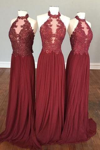 2017 Prom Dresses, Halter Prom Dresses, Dark Red Prom Dresses