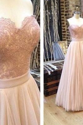 Stunning Long Pink Prom Dresses Lace Tulle Evening Dress Formal Dress For Teens