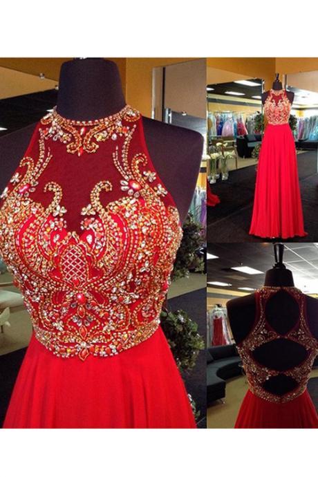 Red Prom Dress, Beaded Prom Dress, Long Prom Dress, Prom Dress Online, 2017 Prom Dress, Rhinestone Prom Dress