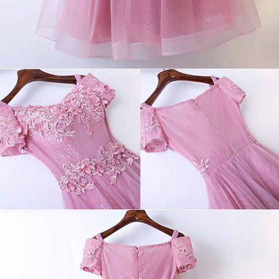 A-line Off-shoulder Zipper Back Simple Cheap Long Pink Prom Dresses, PD0101 main image 0