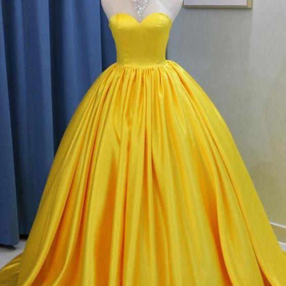 Yellow Ball Gown High Neck Prom Dress with Beading, Long Halter Quinceanera Dress