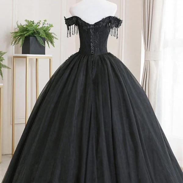 Black tulle lace long prom dress evening dress Party dresses Evening dresses