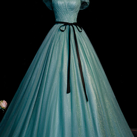 Green Tulle Long Senior Prom Dress, A-Line Formal Evening Dress