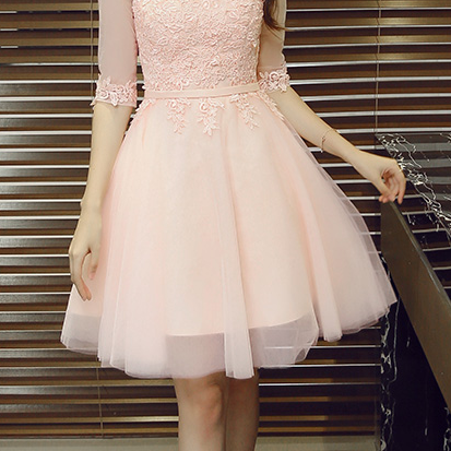 Lace Embellished Pink Dress With Floral Details Lace Embellished Pink Dress With Floral Details
