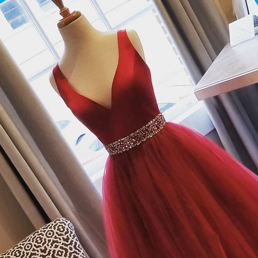 Christine™ - Red Long Sleeve Dress With Elegant Print And V-Neck main image 1