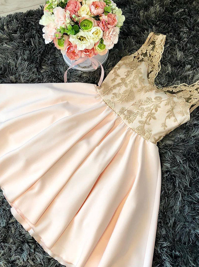Satin dress with lace