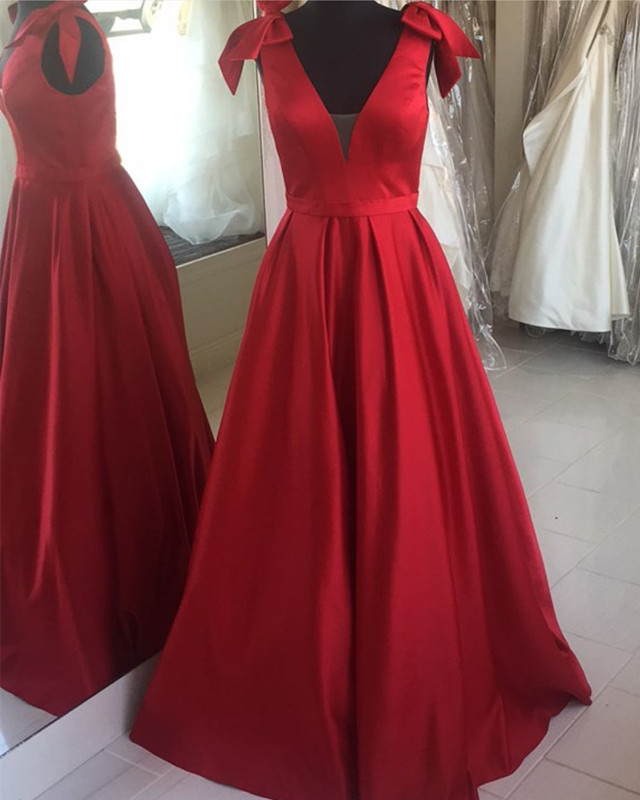 Pretty A Line Strapless Satin With Bow Knot Long Prom Dress, Evening Dress