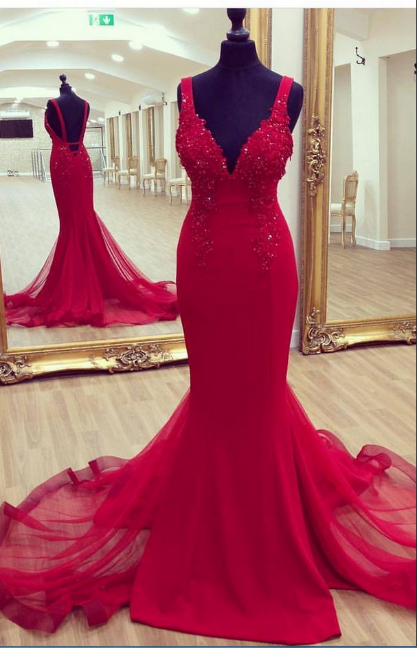 Stunning Red Gown With Intricate Beaded Design on Luulla