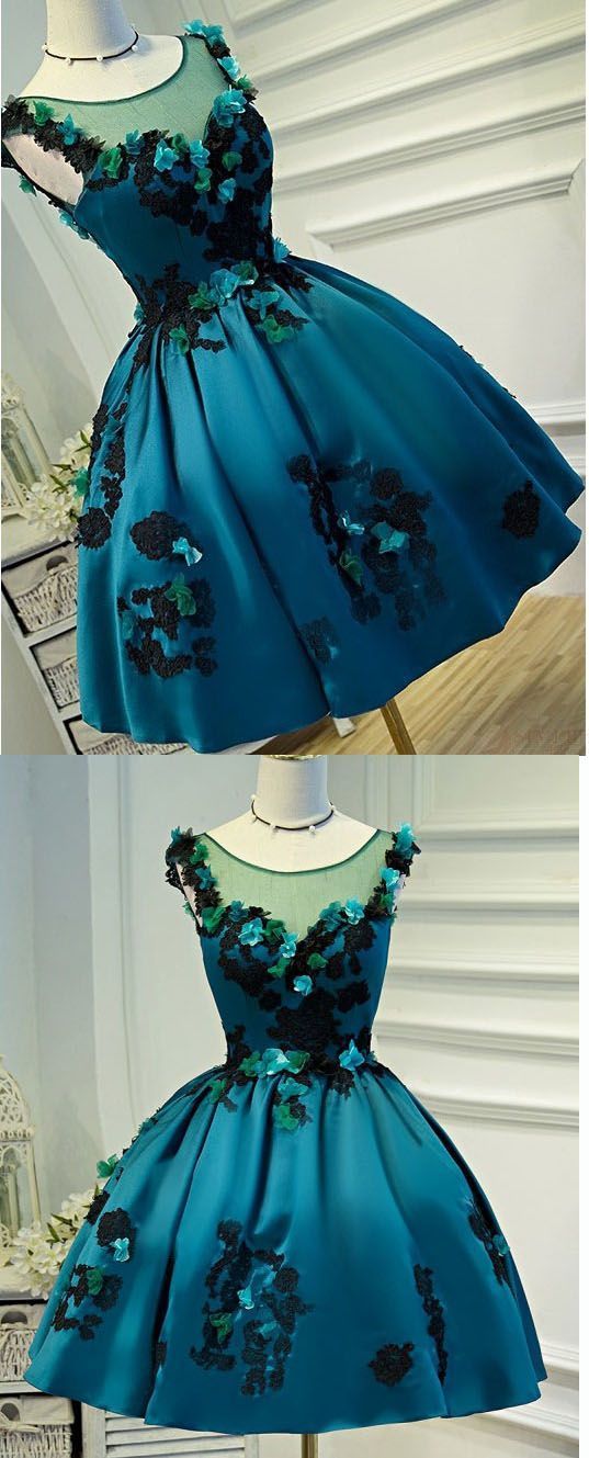 Gorgeous Short Satin Homecoming Dress With Flowers, A Line Mini Prom ...
