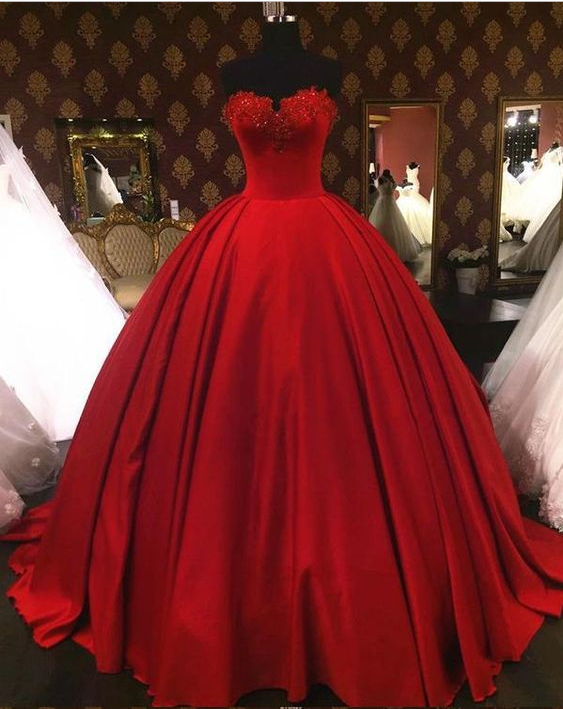 Dark Red Satin Sweet Ball Gown Quinceanera Dresses,sexy A Line Long ...