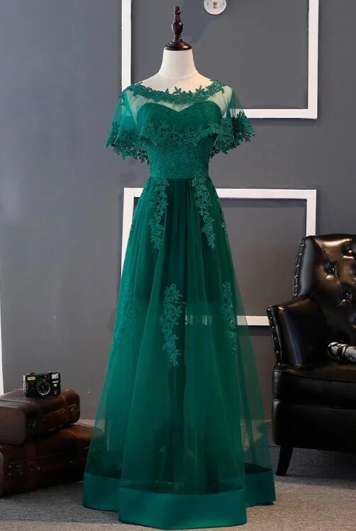 Green Tulle Lace Long Prom Dress, Green Lace Bridesmaid Dress on Luulla