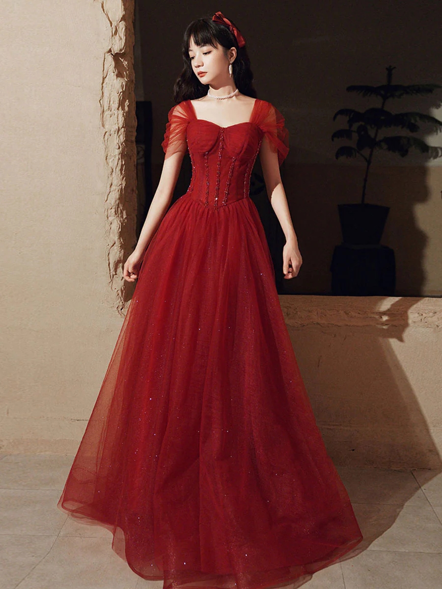 Strapless Red Gown With Delicate Tulle Overlay on Luulla