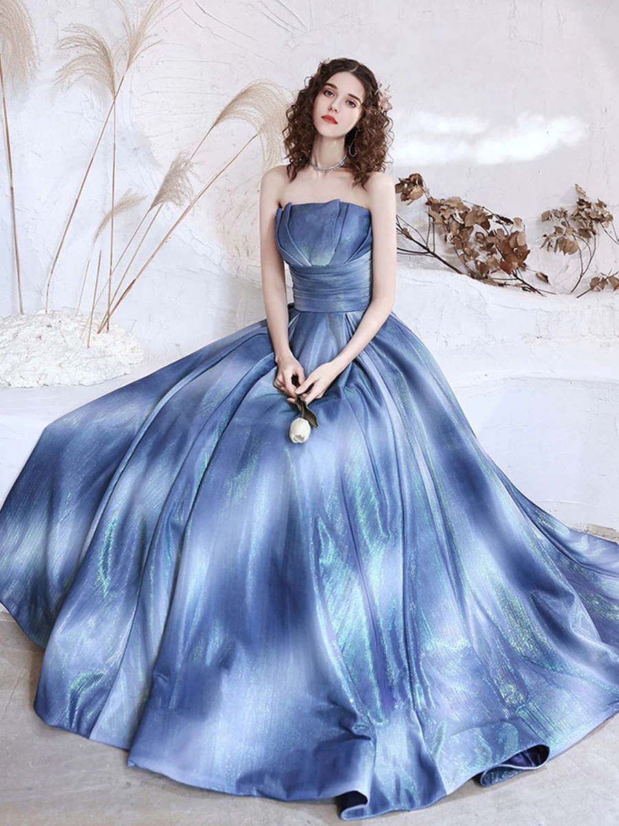 Strapless Satin Evening Gown With Flowing Skirt on Luulla
