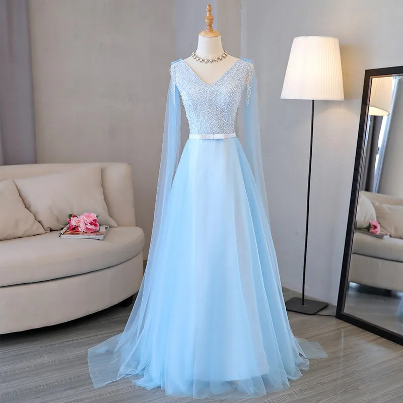 Stunning Blue Gown With Sheer Long Sleeves on Luulla