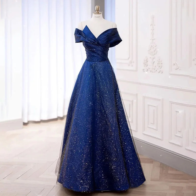 Off-shoulder Navy Gown With Sparkling Details on Luulla