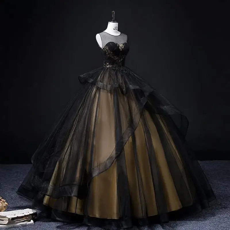 Black Tulle Ball Gown Prom Dresses with Pockets LBQ1518 main image 1