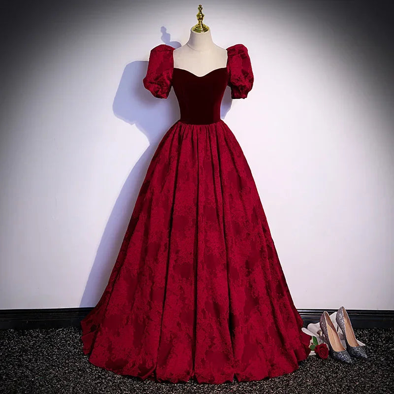 Vintage Red Velvet Gown With Puff Sleeves on Luulla