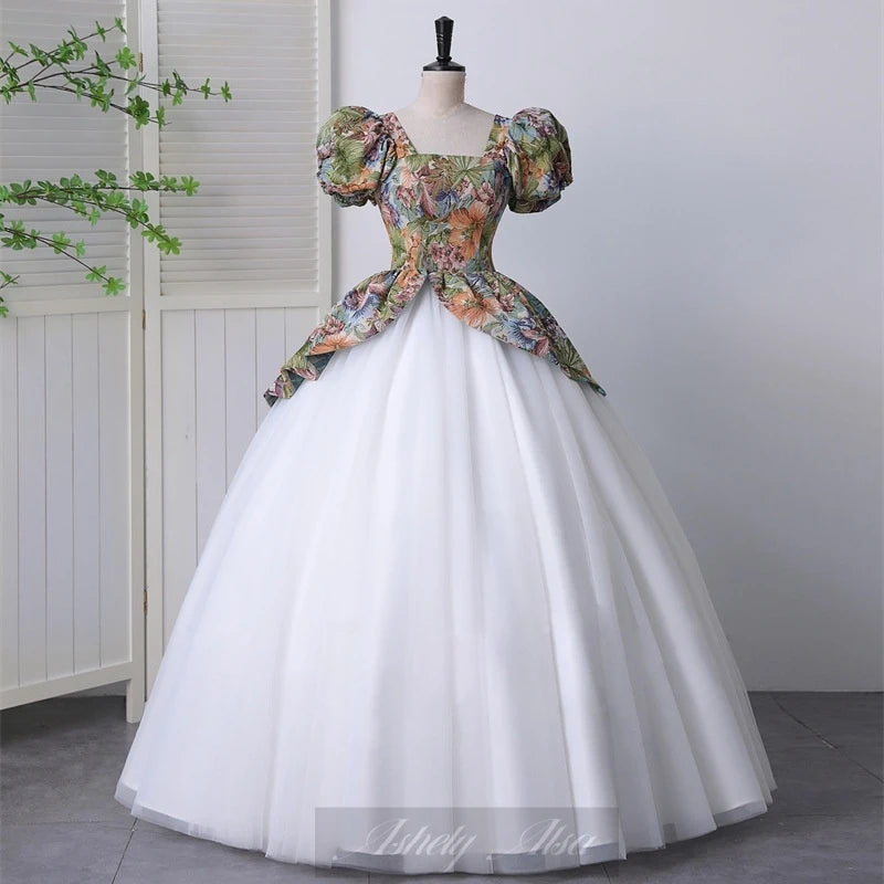 Vintage Floral Puff Sleeve Ball Gown Dress on Luulla