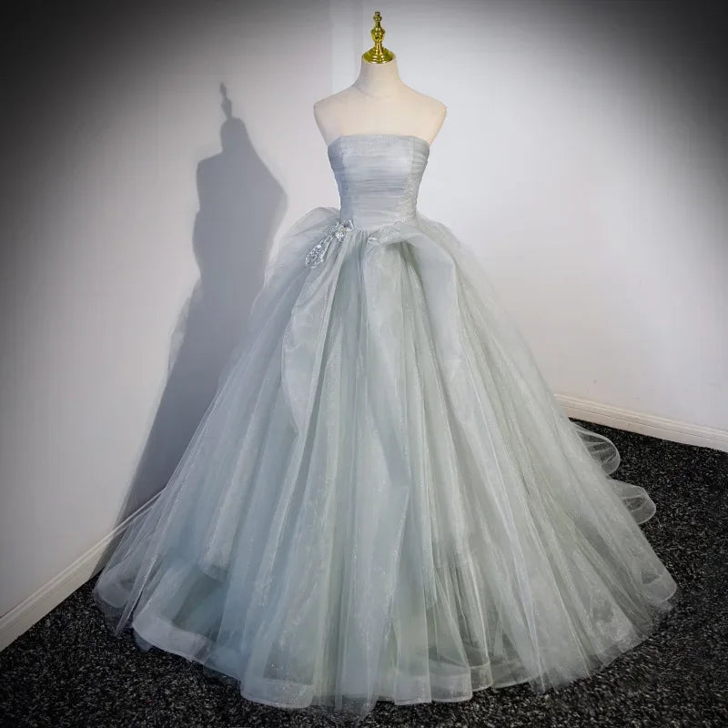 Strapless Light Blue Tulle Ball Gown Dress on Luulla