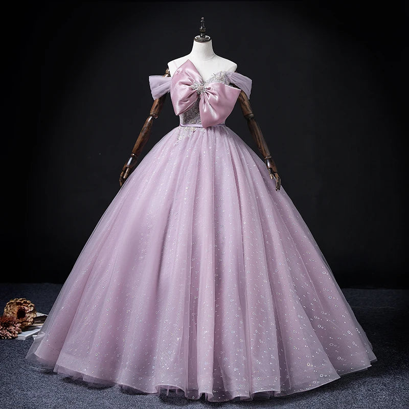 Off-shoulder Lavender Gown With Sparkling Bow on Luulla