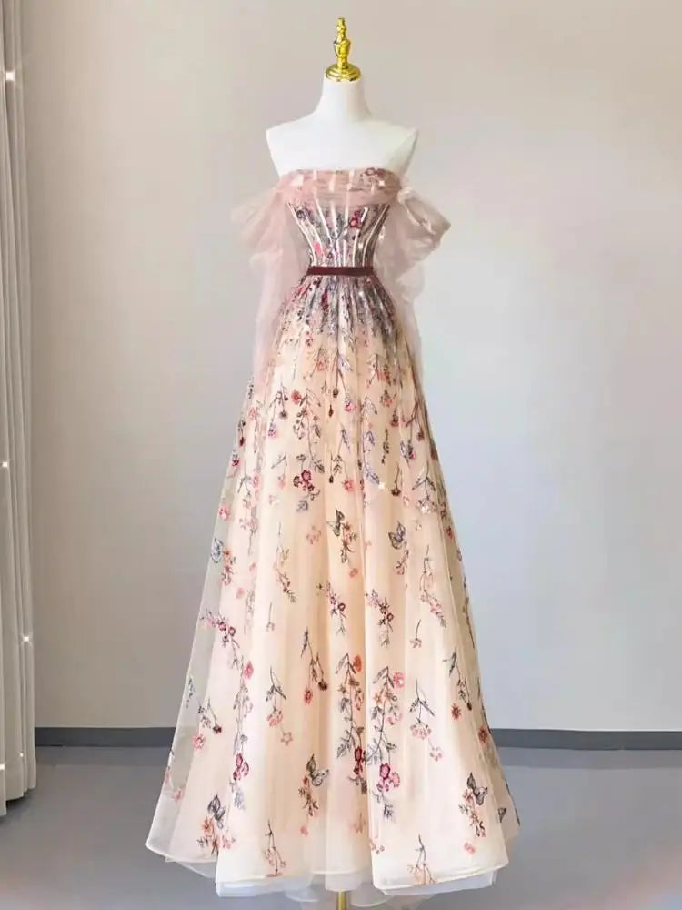 Digital Printed Mirror Embellished Flared Sleeves Gown main image 1
