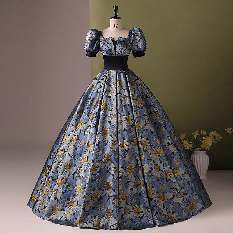 Vintage Floral Evening Gown With Puff Sleeves on Luulla