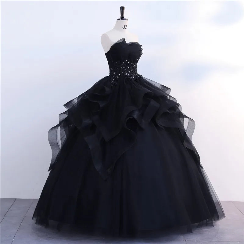 Strapless Black Gown With Layered Ruffles Design on Luulla
