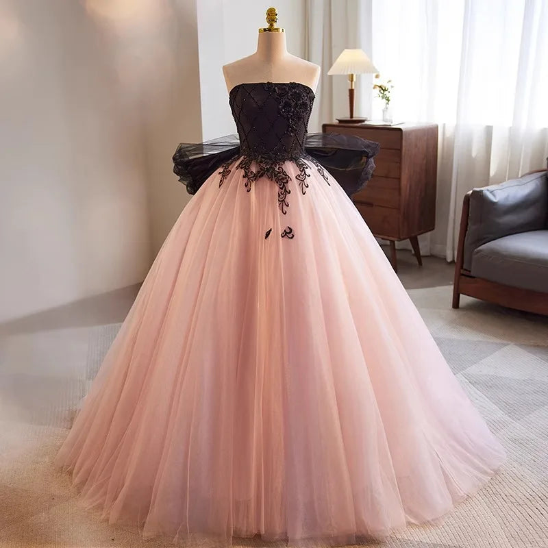 Charming Strapless Burgundy Tulle Ball Gown With Hand Flowers Y1218 main image 0