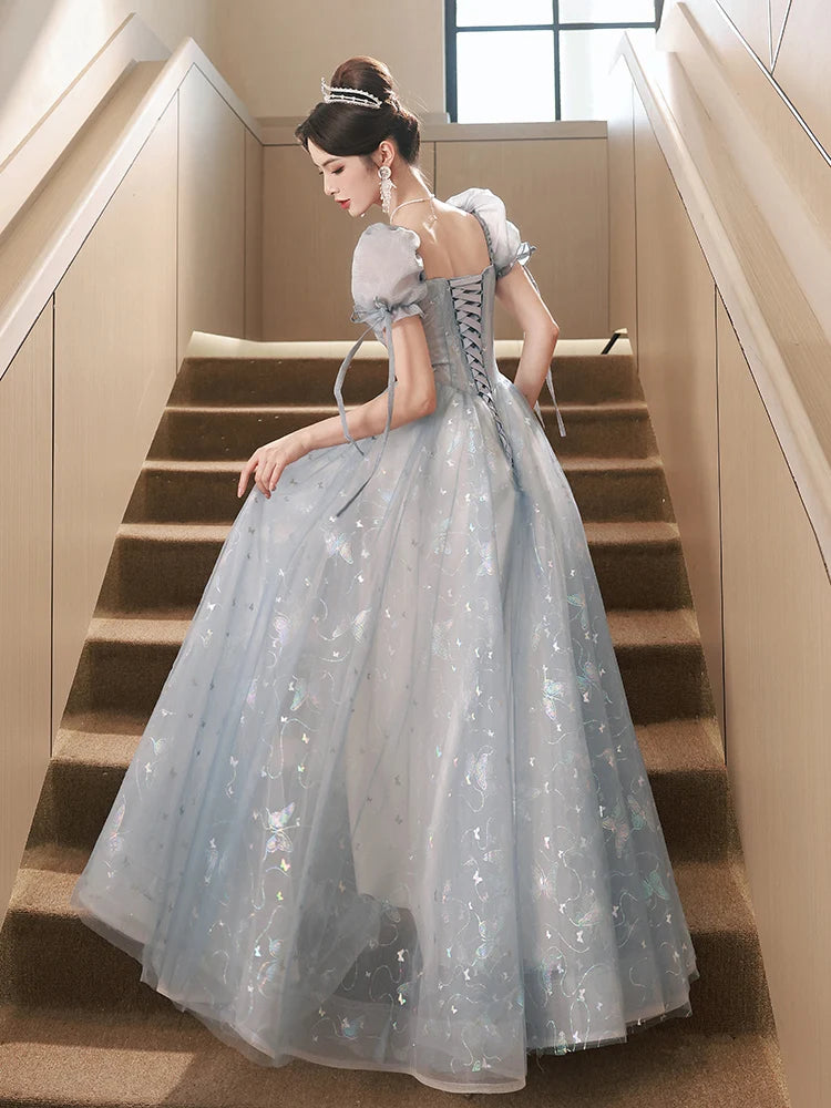 Sparkling Blue Gown With Lace-up Back Design on Luulla