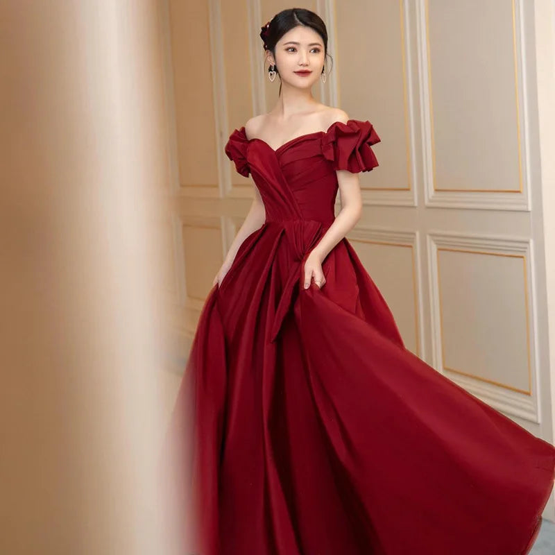 Burgundy Velvet Off-Shoulder Gown main image 0
