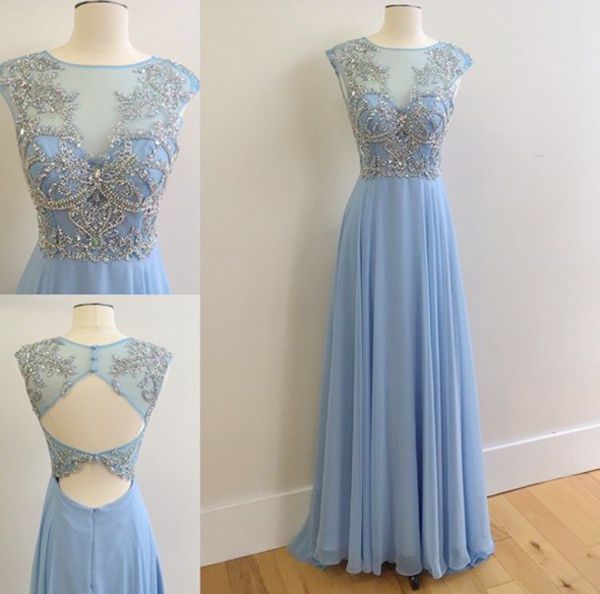 Blue Gown With Beaded Bodice And Back Cutout on Luulla